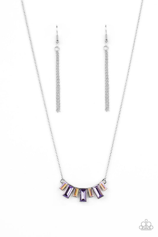 Hype Girl Glamour - Purple Emerald-Cut Iridescent Rhinestone Pendant Paparazzi Necklace & matching earrings