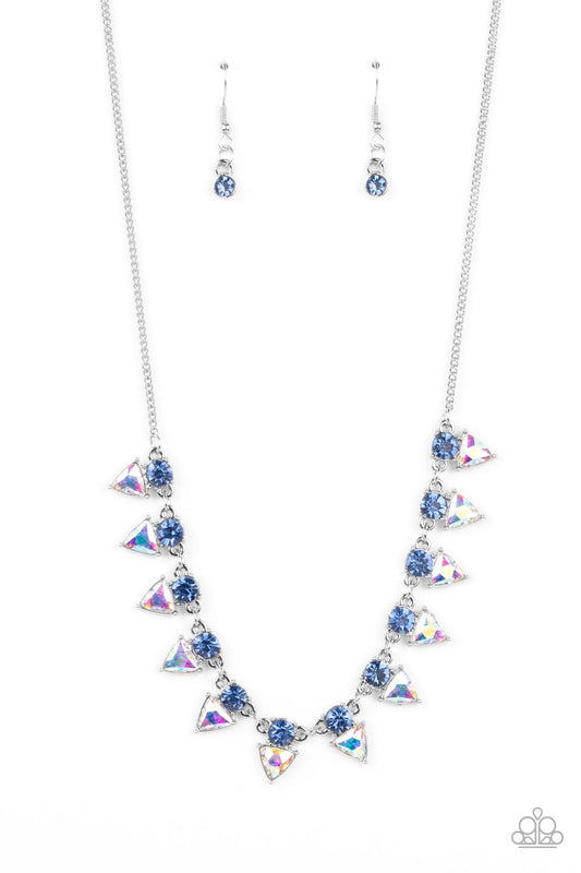 Razor-Sharp Refinement - Blue Rhinestones & Iridescent Prism-Like Gem Paparazzi Necklace & matching earrings