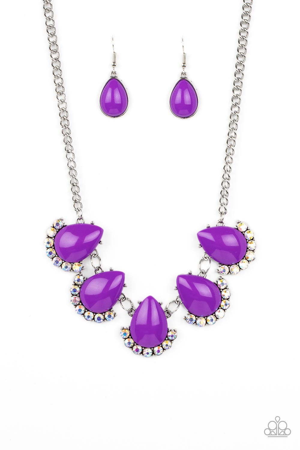 Ethereal Exaggerations - Purple Teardrop Beads/Iridescent Rhinestones Paparazzi Necklace & matching earrings