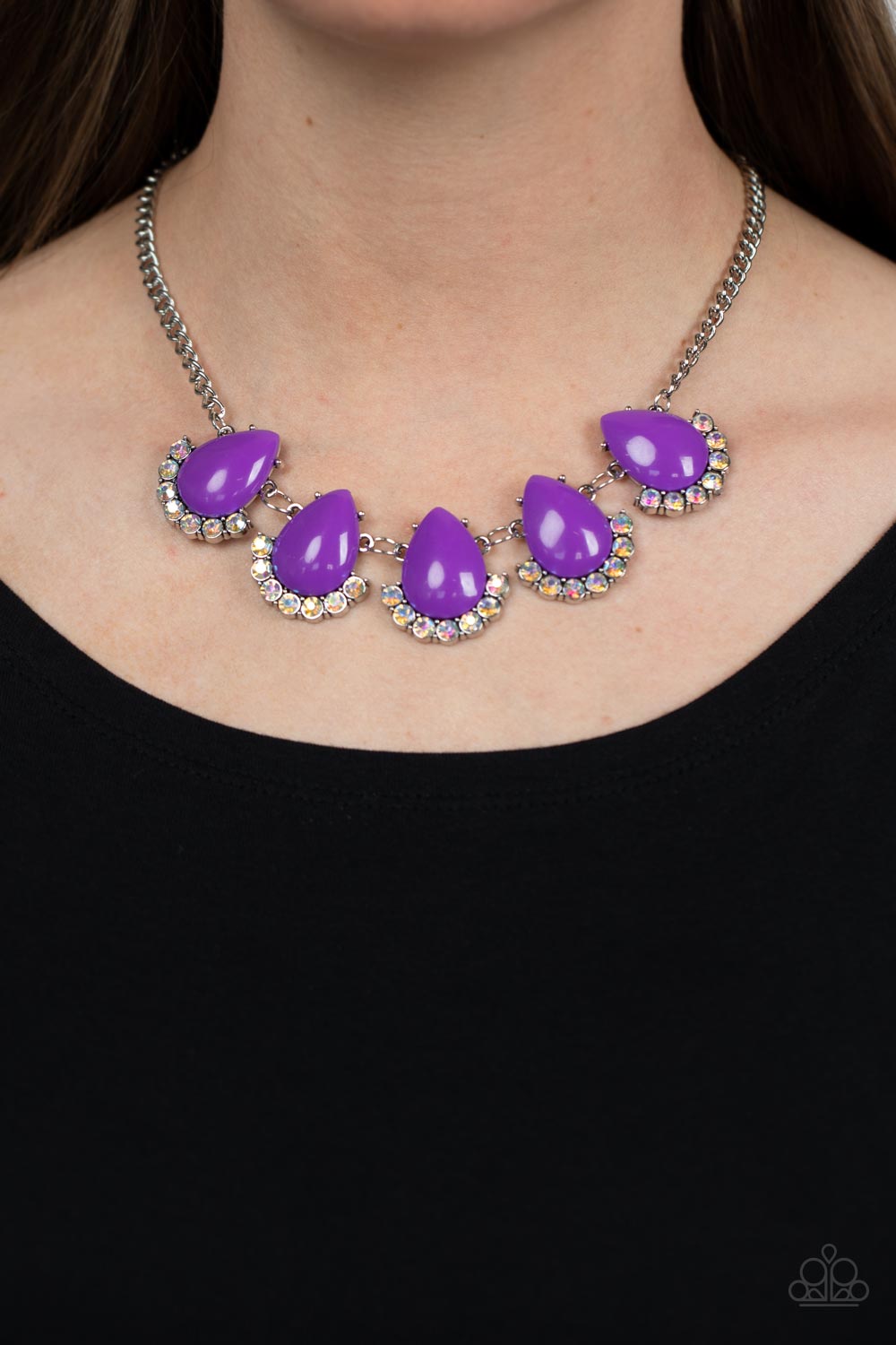 Ethereal Exaggerations - Purple Teardrop Beads/Iridescent Rhinestones Paparazzi Necklace & matching earrings