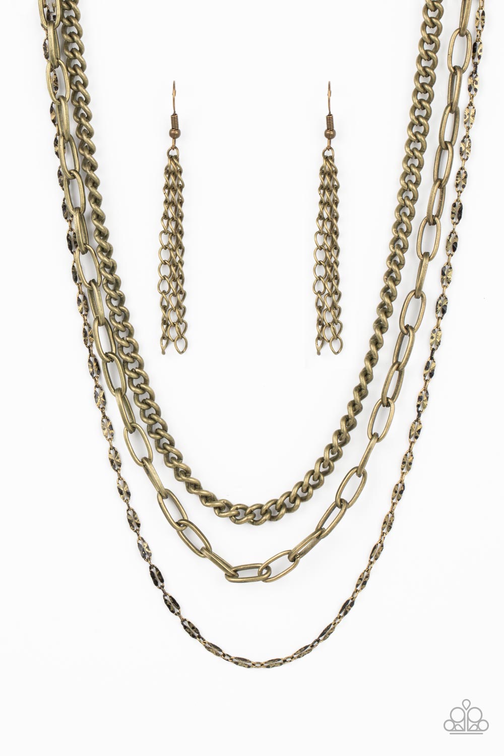 Galvanized Grit - Brass Mismatched Chain Paparazzi Necklace & matching earrings
