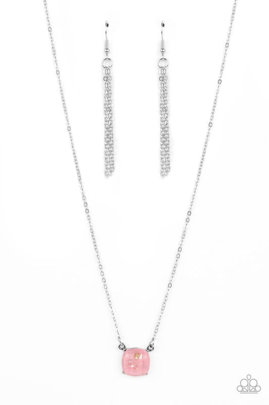 Coral Coasts - Pink Faceted Rhinestone & Iridescent Shell Pendant Paparazzi Necklace & matching earrings