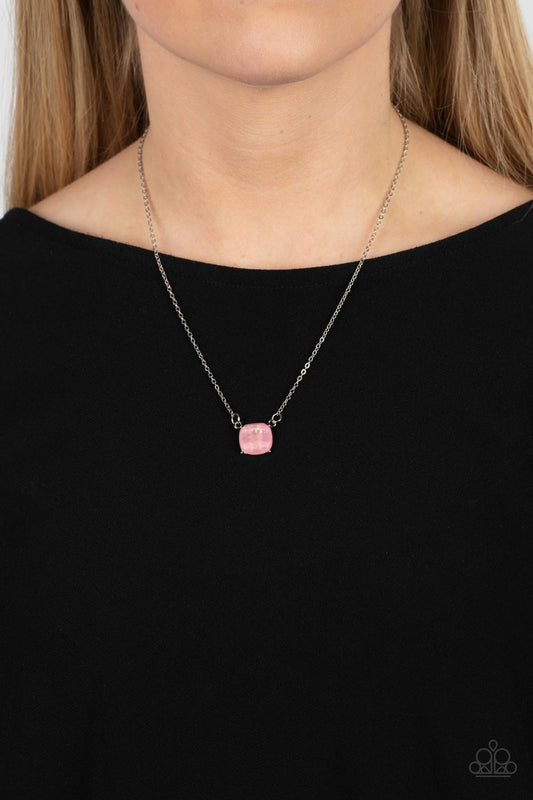 Coral Coasts - Pink Faceted Rhinestone & Iridescent Shell Pendant Paparazzi Necklace & matching earrings