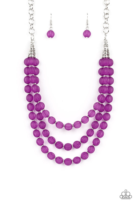 Summer Surprise - Purple Striped Beaded Paparazzi Necklace & matching earrings