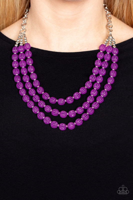 Summer Surprise - Purple Striped Beaded Paparazzi Necklace & matching earrings