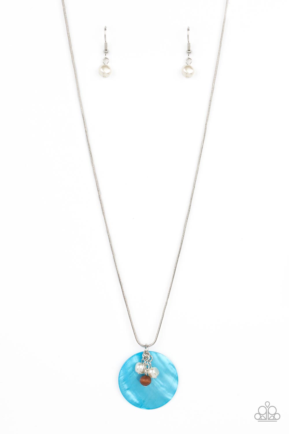 Beach House Harmony - Blue Oversized Shell Pendant Paparazzi Necklace & matching earrings