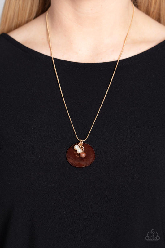 Beach House Harmony - Brown Shell/Dainty Pearl Pendant Paparazzi Necklace & matching earrings