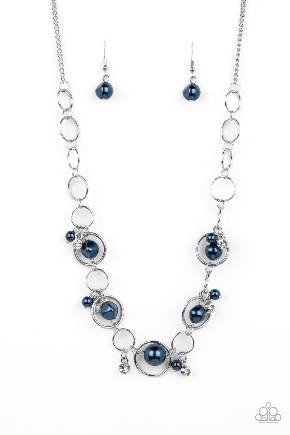 Think of the POSH-ibilities! - Blue Imperfect Beads/White Rhinestone Paparazzi Necklace & matching earrings