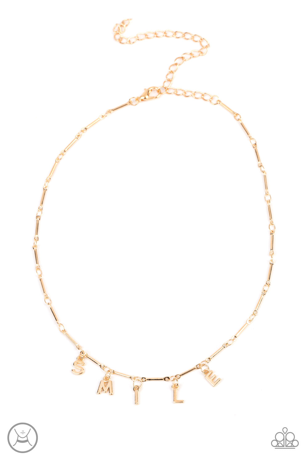 Say My Name - Gold "SMILE" Paparazzi Choker Necklace & matching earrings