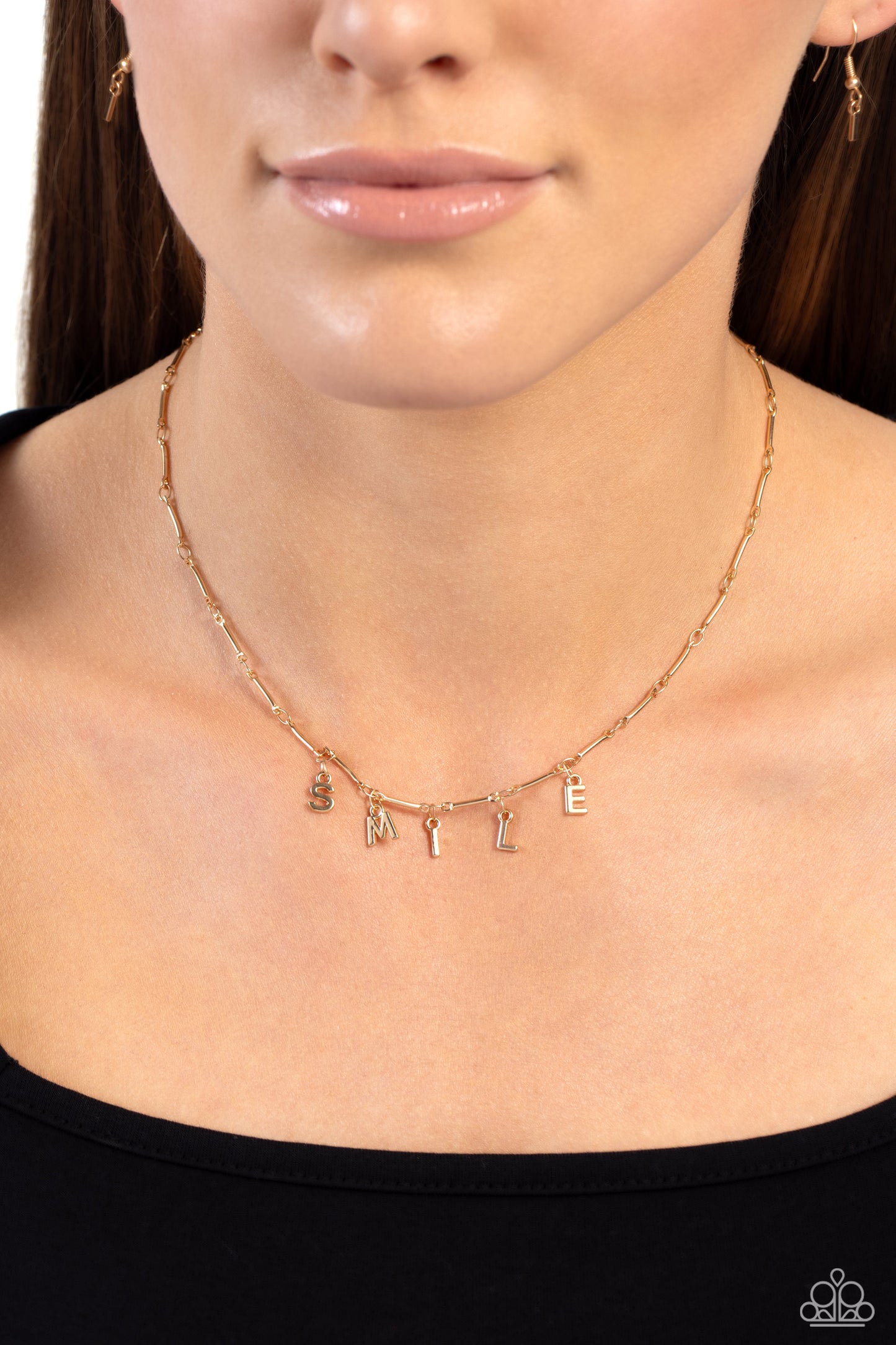 Say My Name - Gold "SMILE" Paparazzi Choker Necklace & matching earrings