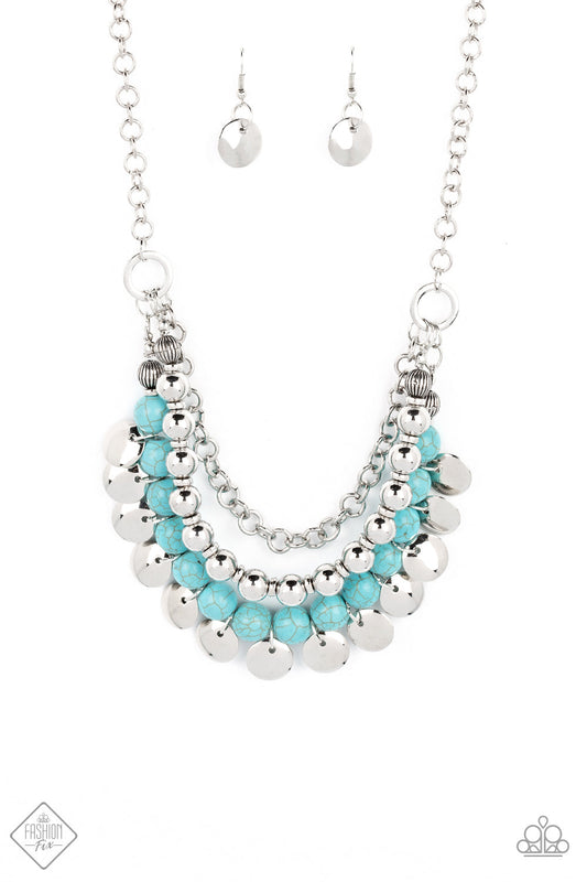 Leave Her Wild - Blue/Turquoise Stone Beads & Silver Disc Paparazzi Necklace & matching earrings