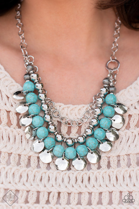 Leave Her Wild - Blue/Turquoise Stone Beads & Silver Disc Paparazzi Necklace & matching earrings