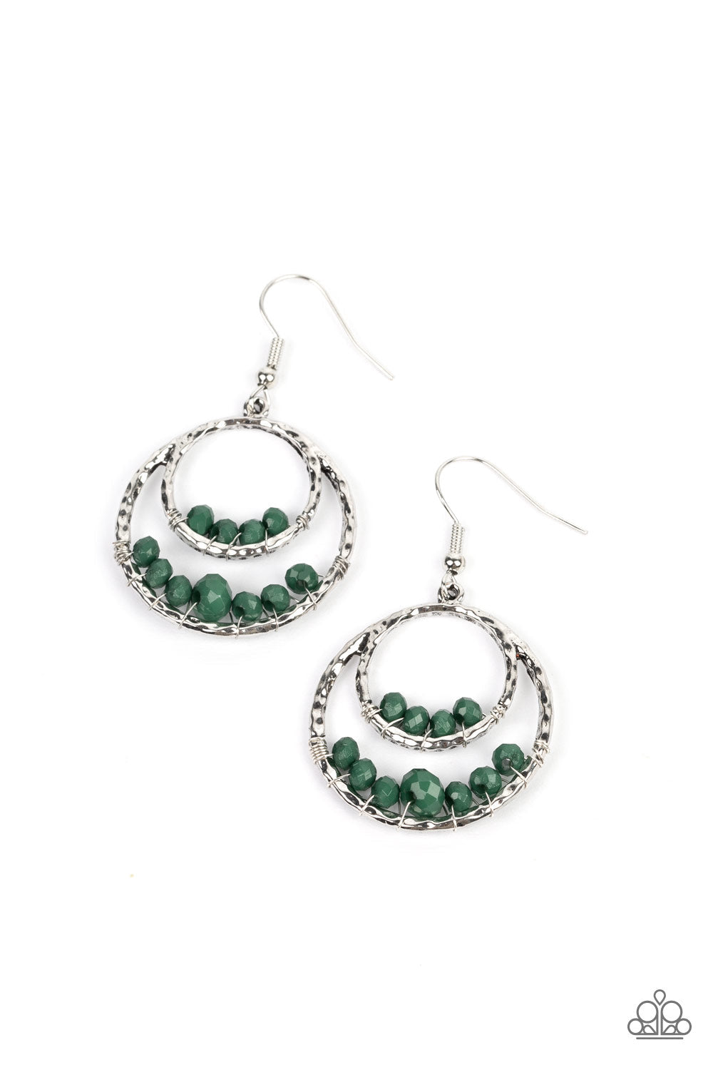 Bustling Beads - Green Beads & Overlapping Silver Circle Paparazzi Earrings