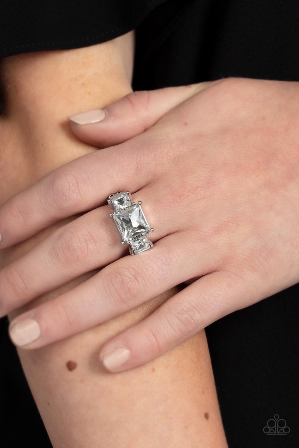 Treasured Twinkle - White Princess Cut Rhinestone Paparazzi Ring