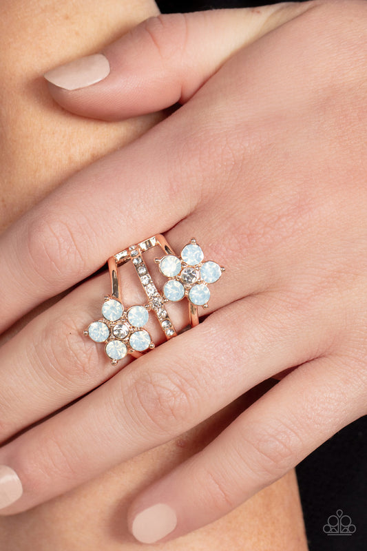 Precious Petals - Rose Gold Setting/White Opal Gem & White Rhinestone Flower Paparazzi Ring