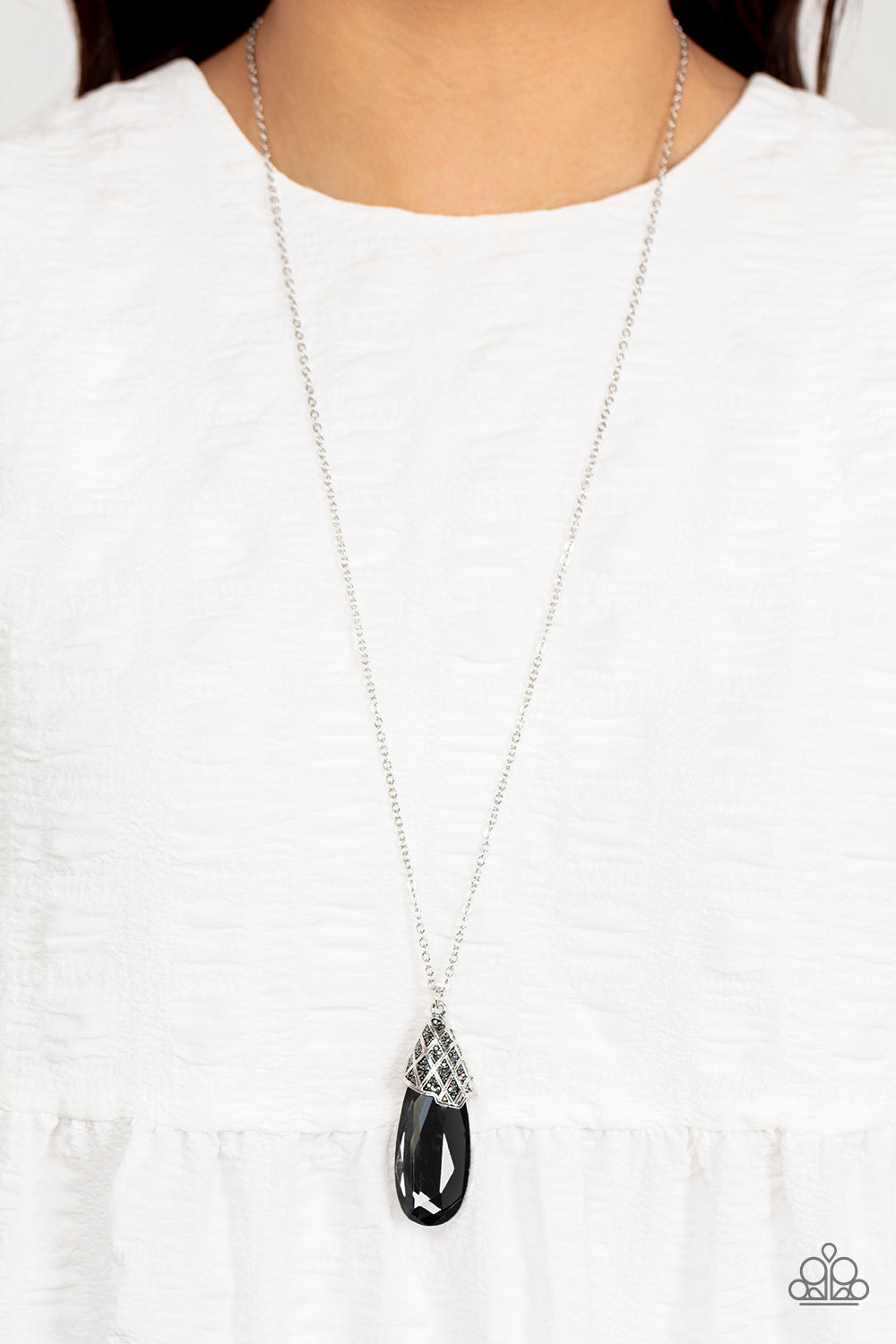 Dibs on the Dazzle - Silver Smoky Teardrop Gem Pendant Paparazzi Necklace & matching earrings