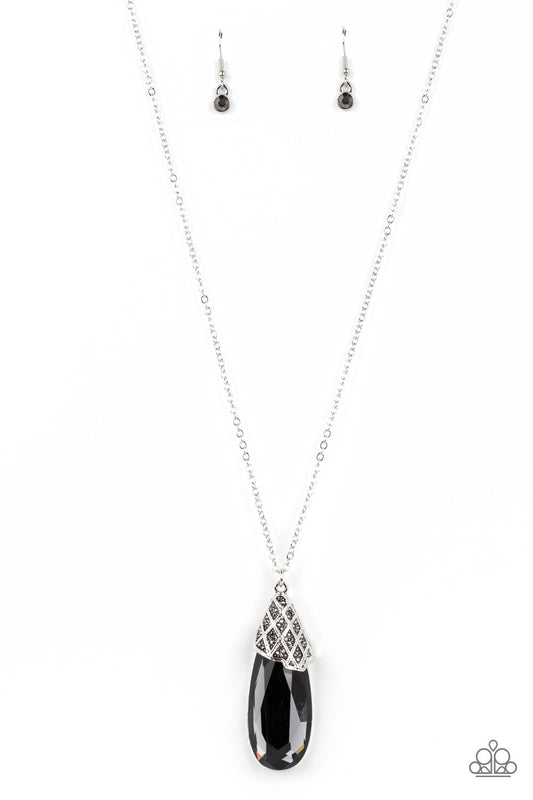 Dibs on the Dazzle - Silver Smoky Teardrop Gem Pendant Paparazzi Necklace & matching earrings