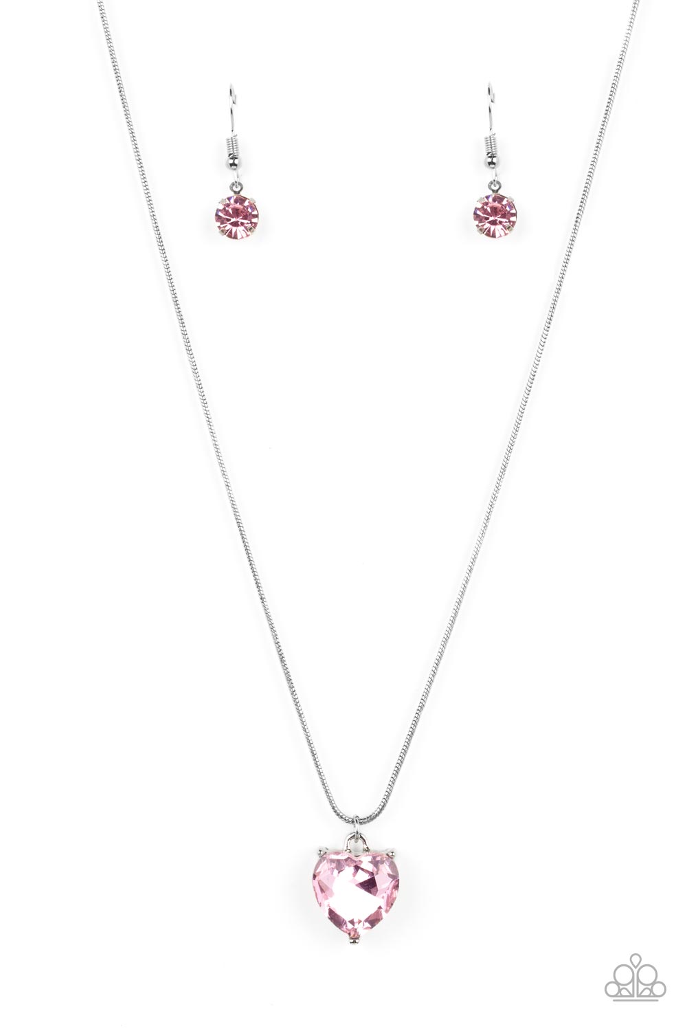 Smitten with Style - Pink Heart-Shaped Rhinestone Pendant Paparazzi Necklace & matching earrings