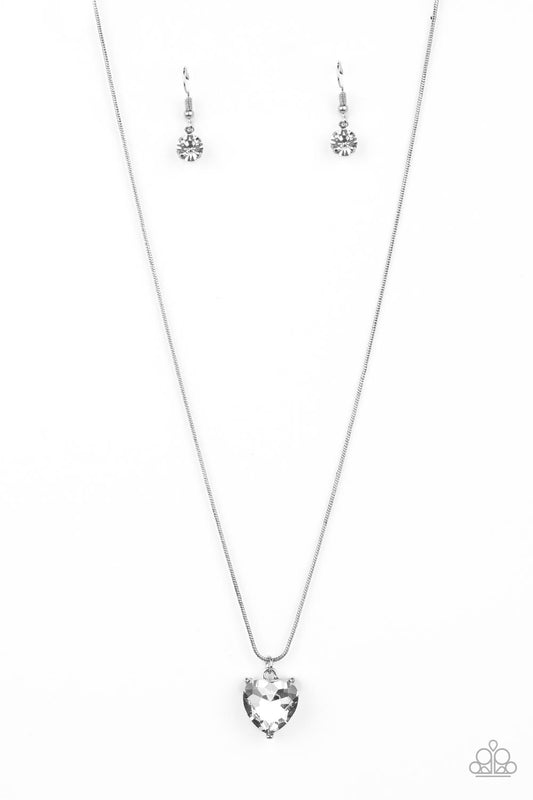 Smitten with Style - White Heart-Shaped Rhinestone Pendant Paparazzi Necklace & matching earrings