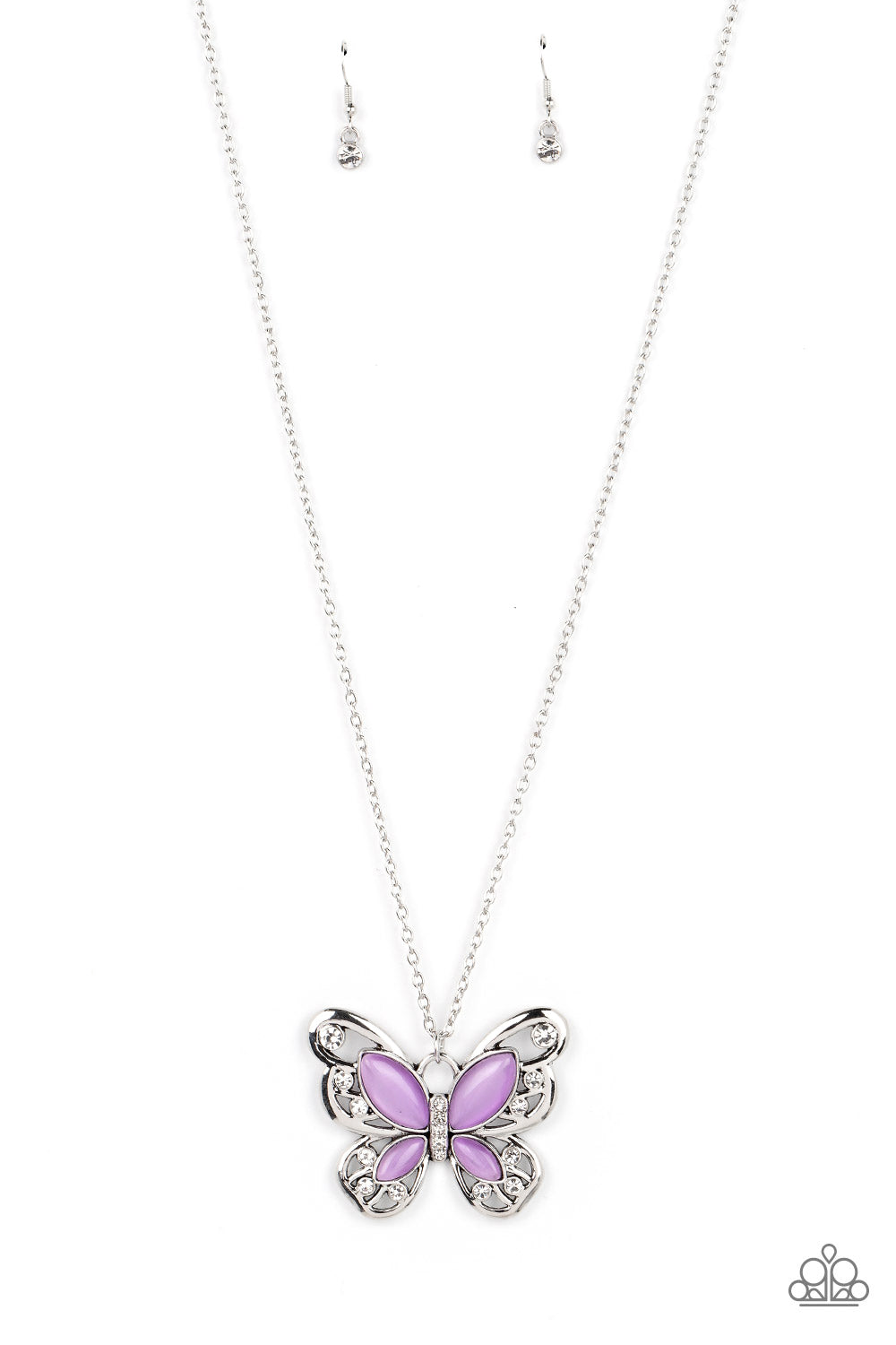 Wings Of Whimsy - Purple Cat's Eye Stones/Silver Filigree Butterfly Pendant Paparazzi Necklace & matching earrings