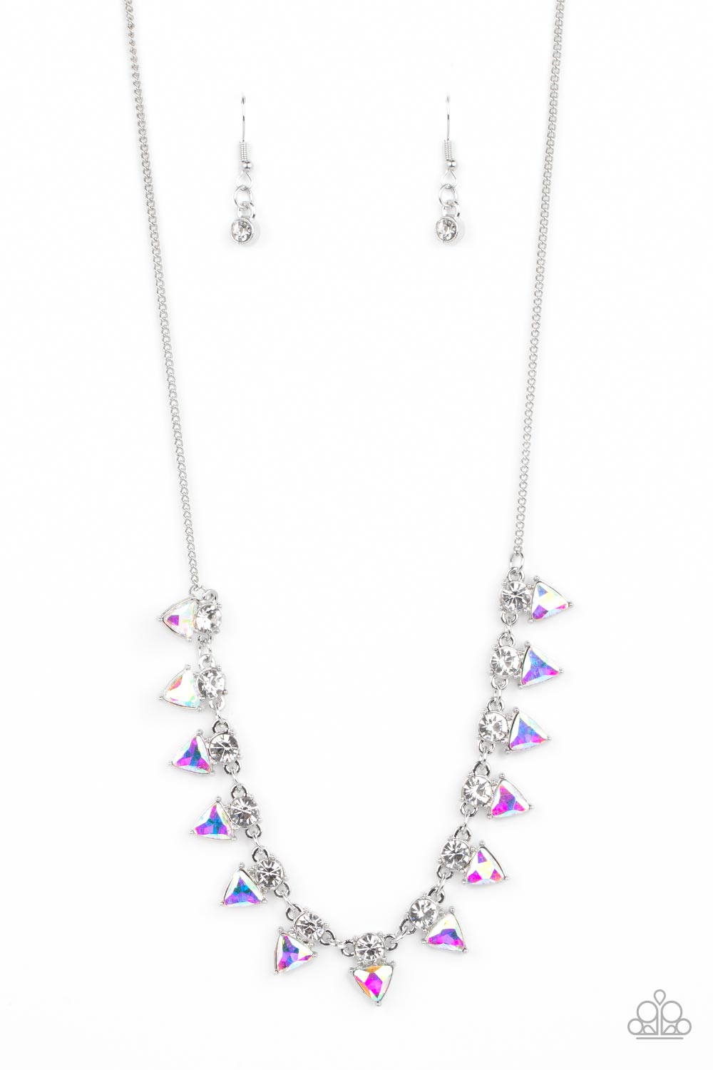 Razor-Sharp Refinement - White Rhinestone & Iridescent Gem Paparazzi Necklace & matching earrings
