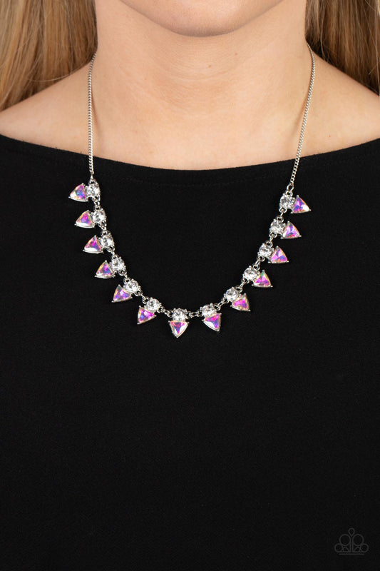 Razor-Sharp Refinement - White Rhinestone & Iridescent Gem Paparazzi Necklace & matching earrings