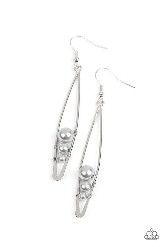 Atlantic Allure - Silver Elongated Frame & Gray Pearl Paparazzi Earrings