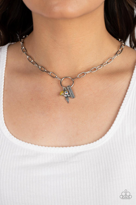 Inspired Songbird - Yellow Gem/Charm Pendant Paparazzi Necklace & matching earrings