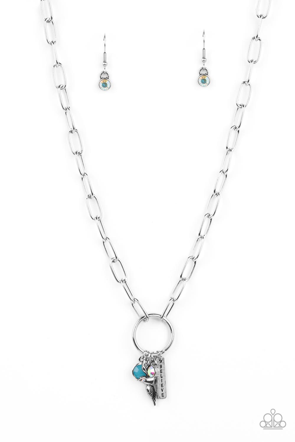 Inspired Songbird - Blue Gem & Charm Pendant Paparazzi Necklace & matching earrings