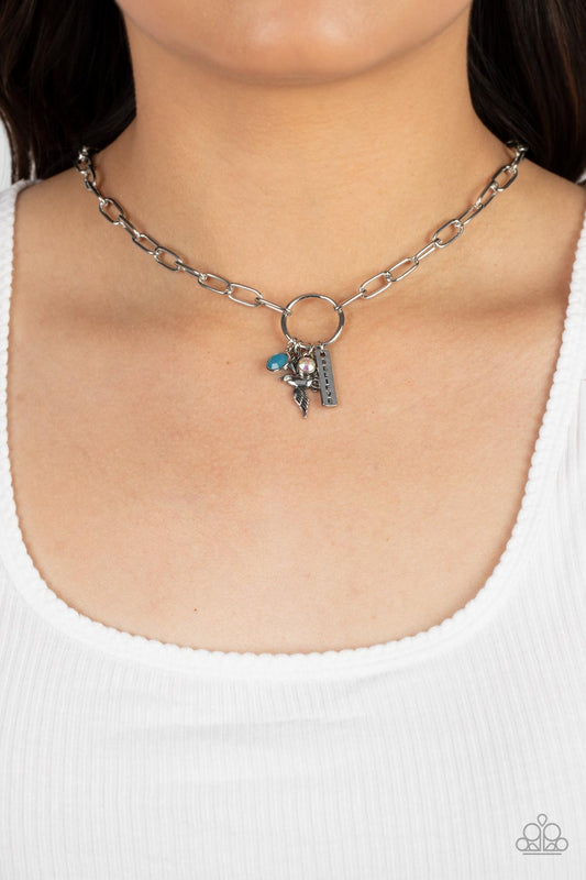 Inspired Songbird - Blue Gem & Charm Pendant Paparazzi Necklace & matching earrings