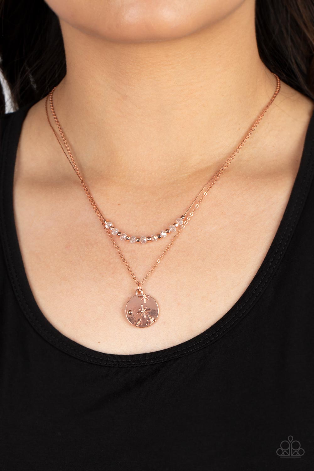 Stunning Supernova - Copper Star Stamped Pendant Paparazzi Necklace & matching earrings