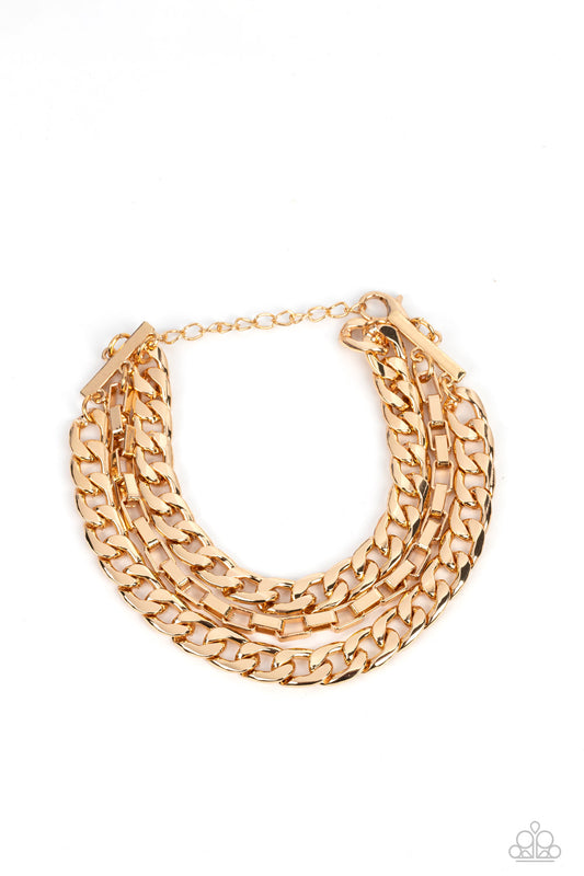 Heavy Duty - Gold Box Chain Paparazzi Men's Adjustable Bracelet