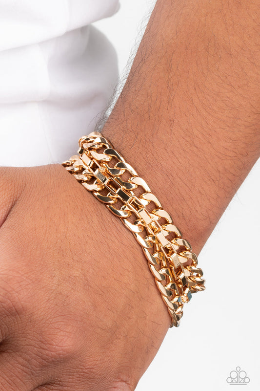 Heavy Duty - Gold Box Chain Paparazzi Men's Adjustable Bracelet