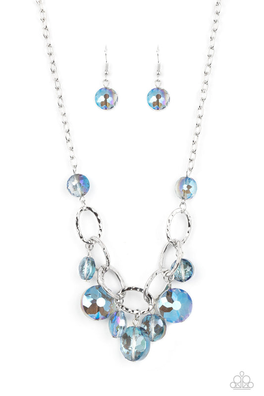 Rhinestone River - Blue Beads/Silver Oval Link Paparazzi Necklace & matching earrings