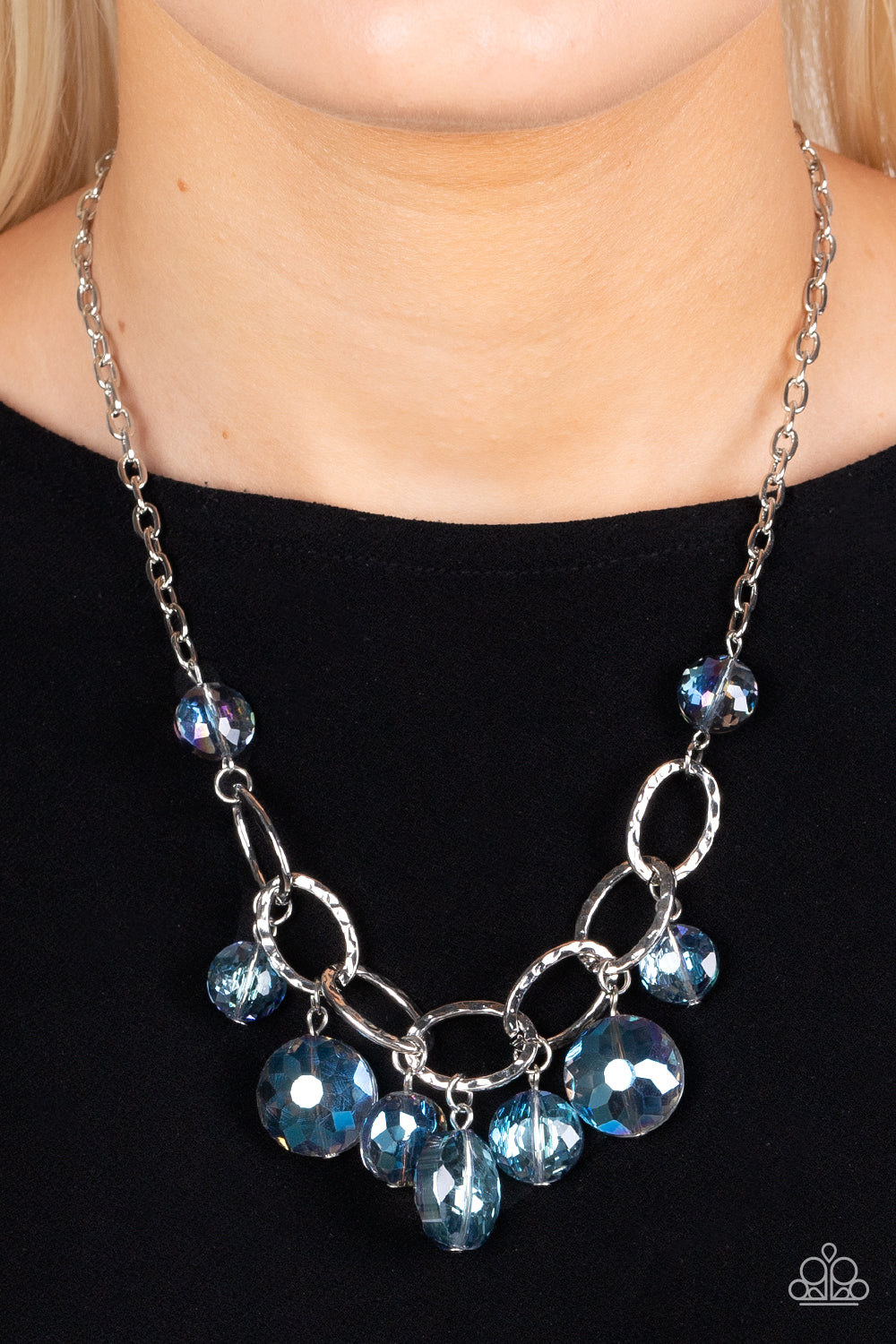 Rhinestone River - Blue Beads/Silver Oval Link Paparazzi Necklace & matching earrings
