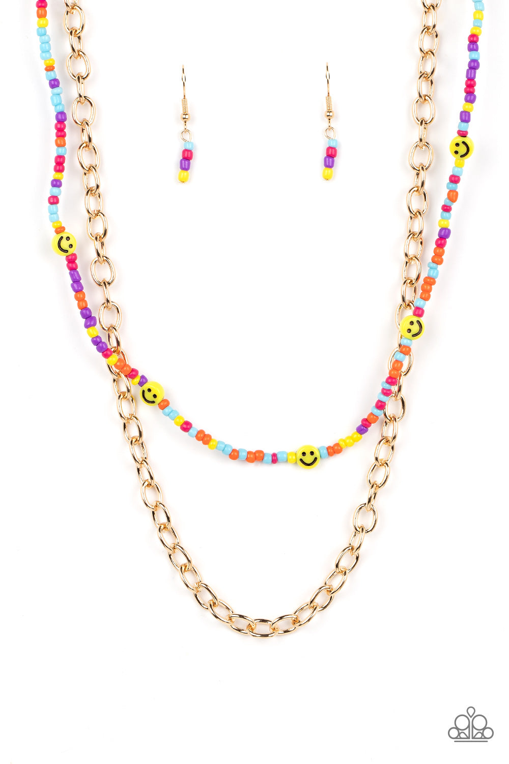 Happy Looks Good on You - Multi Seed Beads, Gold Chain, & Yellow Smily Face Beaded Paparazzi Necklace & matching earrings