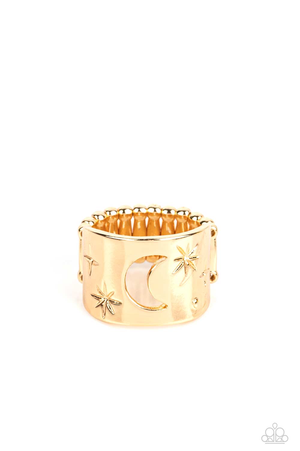 Lunar Levels - Gold Abstract Stars & Crescent Cut-Out Moon Paparazzi Ring