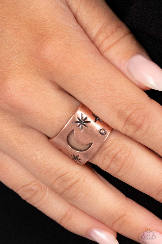 Lunar Levels - Copper Abstract Stars & Cut-Out Moon Paparazzi Ring