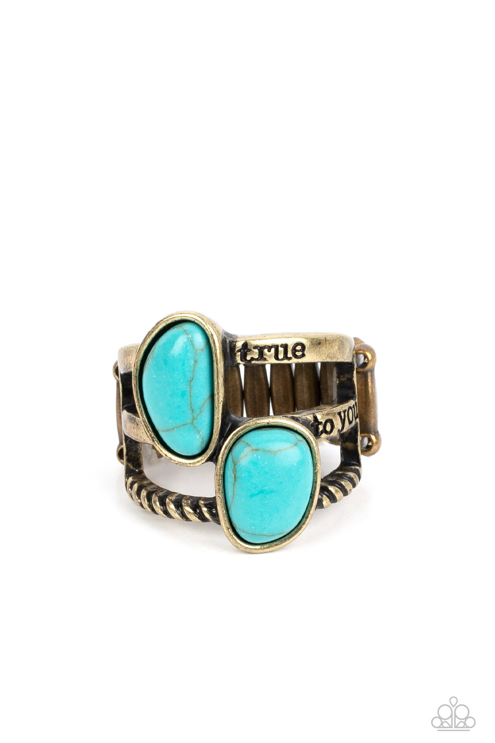 True to You - Brass Arcing Bands & Turquoise Stone Paparazzi Ring