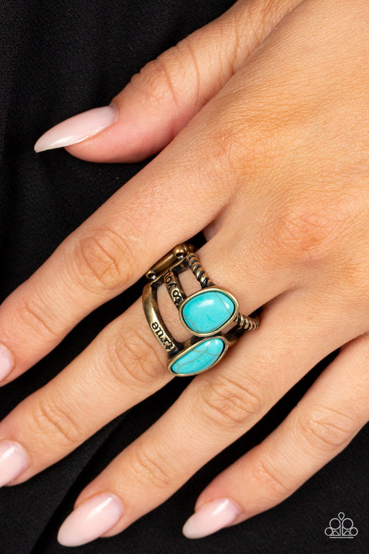 True to You - Brass Arcing Bands & Turquoise Stone Paparazzi Ring