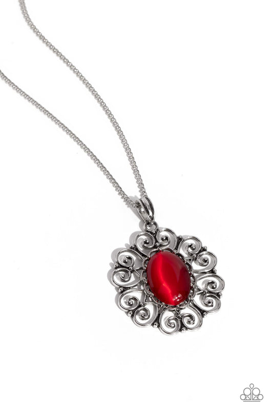 Sentimental Sabbatical - Red Cat's Eye Stone Pendant Paparazzi Necklace & matching earrings