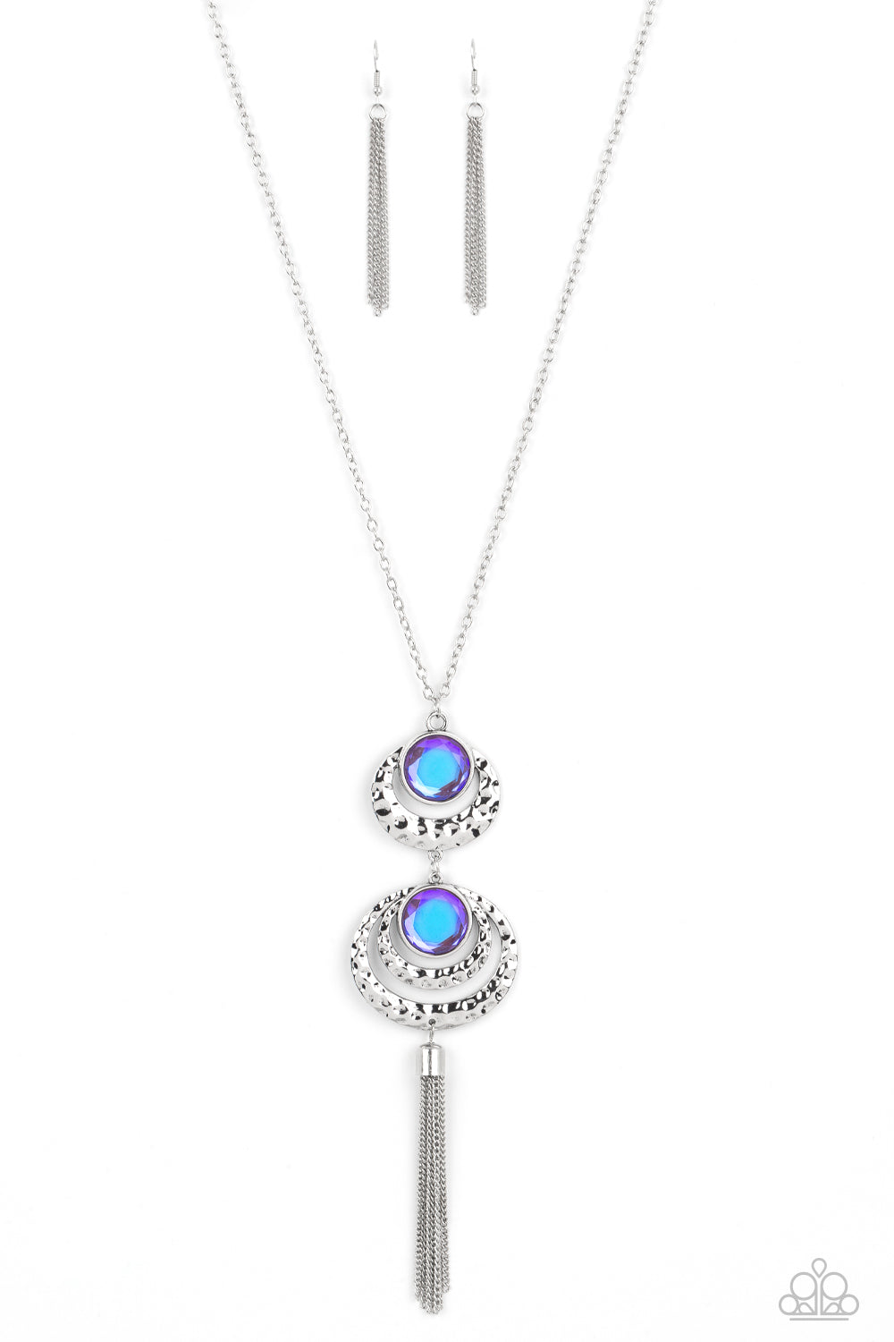 Limitless Luster - Purple Prismatic Gems/Silver Hammered Bar Pendant Paparazzi Necklace & matching earrings