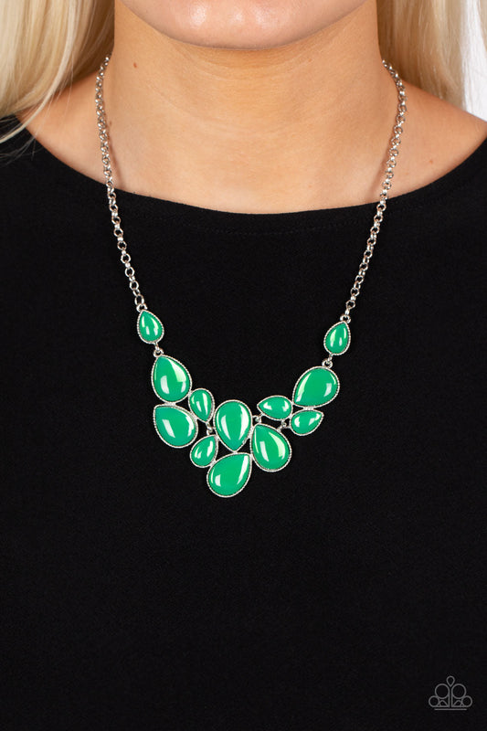 Keeps GLOWING and GLOWING - Green Glassy Teardrop Beaded Paparazzi Necklace & matching earrings