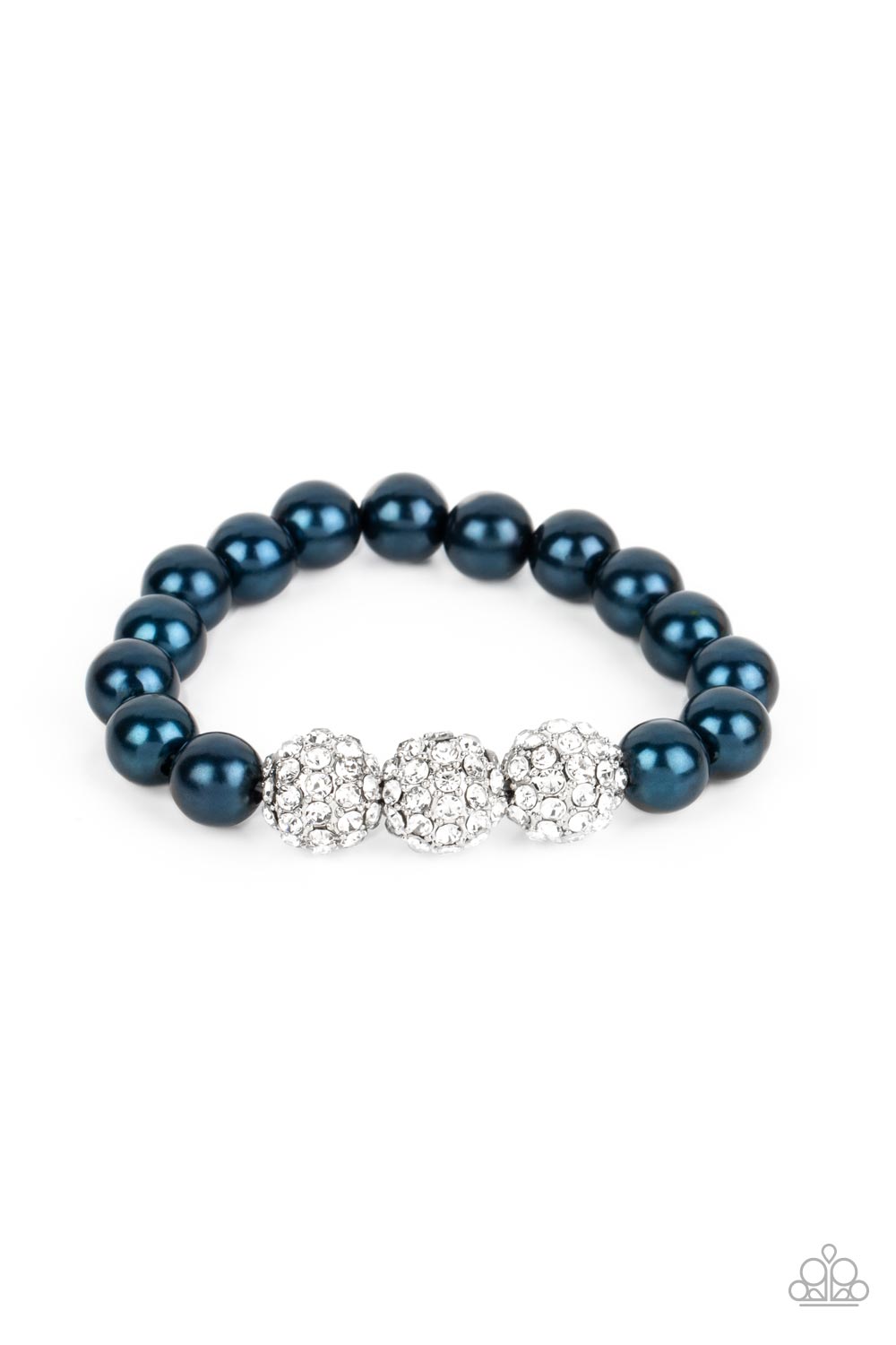 Breathtaking Ball - Blue Pearls & Silver Encrusted Rhinestone Balls Paparazzi Stretch Bracelet