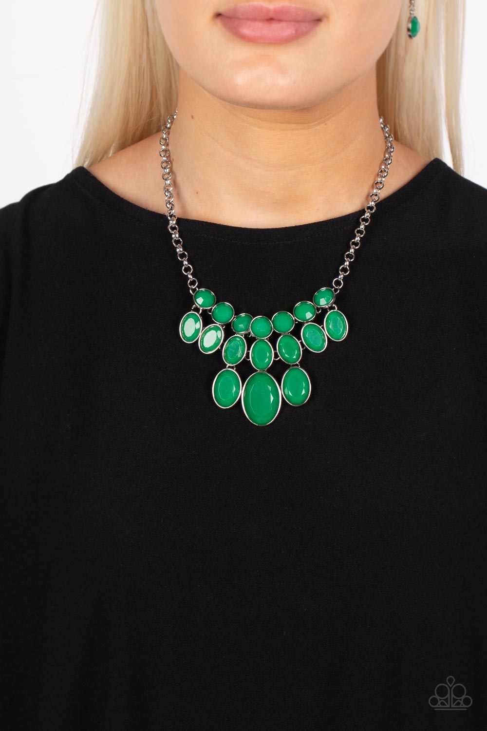 Delectable Daydream - Green Faceted Bead Paparazzi Necklace & matching earrings