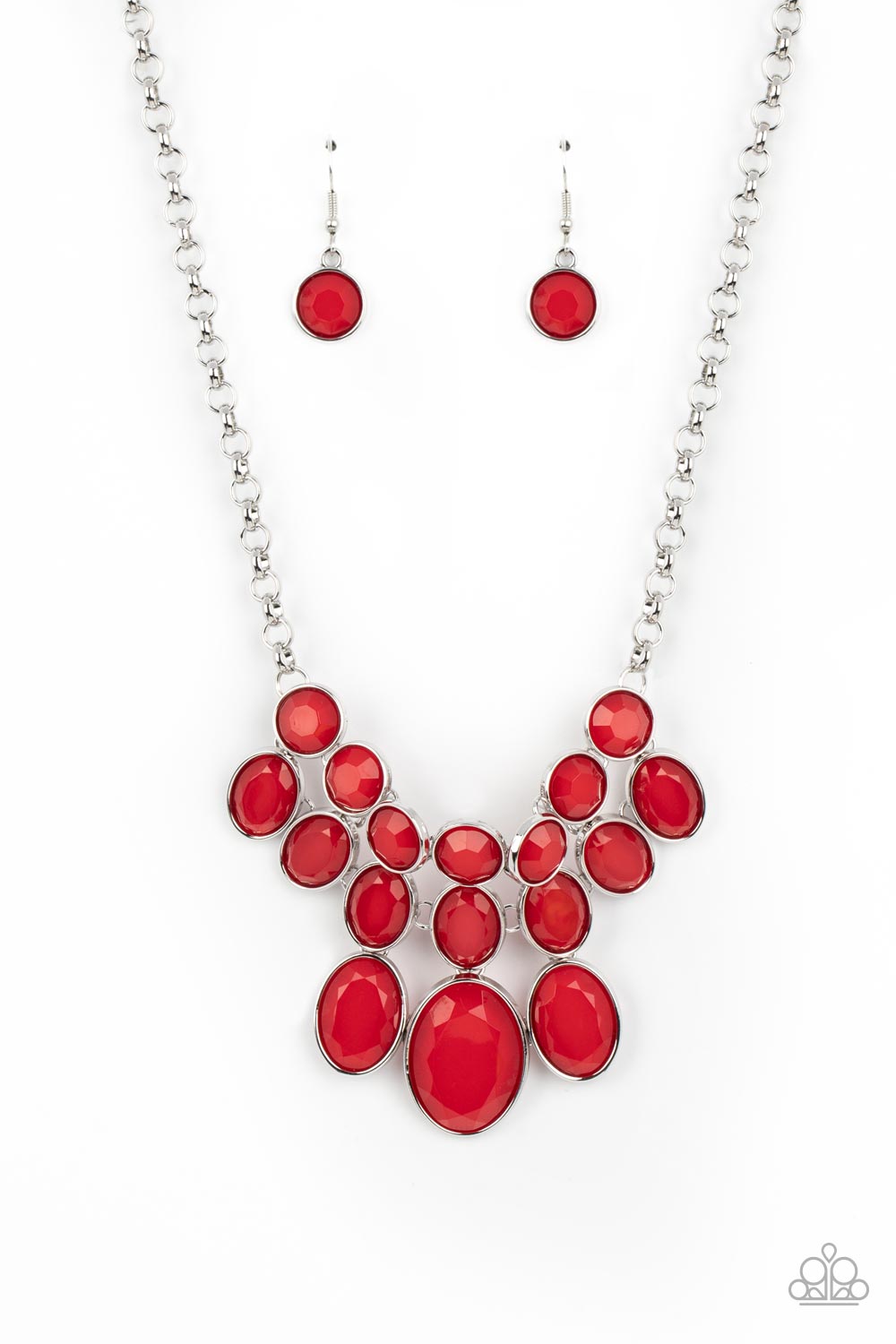 Delectable Daydream - Red Faceted Beaded Tapered Display Paparazzi Necklace & matching earrings