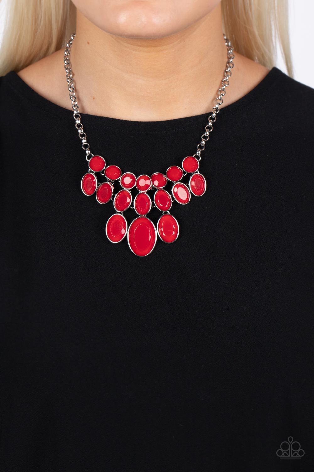 Delectable Daydream - Red Faceted Beaded Tapered Display Paparazzi Necklace & matching earrings