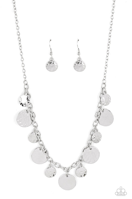 Model Medallions - Silver Hammered Disc Paparazzi Necklace & matching earrings