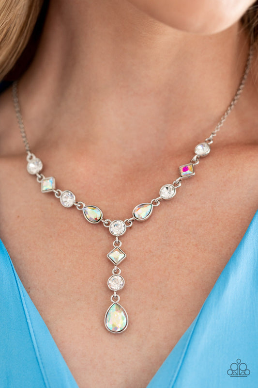 Forget the Crown - Multi Iridescent & White Rhinestone Paparazzi Necklace & matching earrings