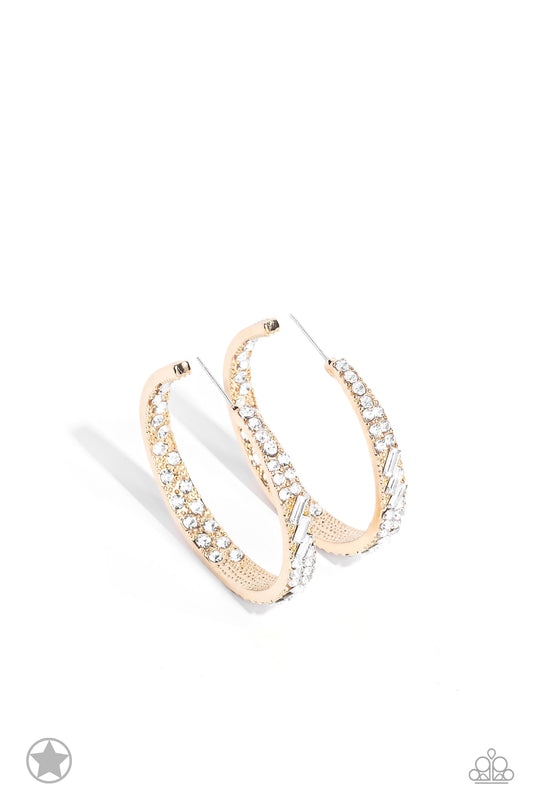 GLITZY By Association - Gold Chunky Hoop & White Rhinestone Paparazzi Earrings